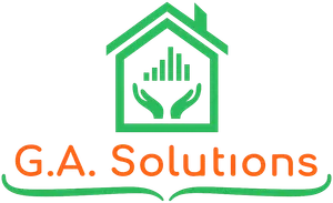 Логотип G.A. Solutions: зелёный дом с двумя руками